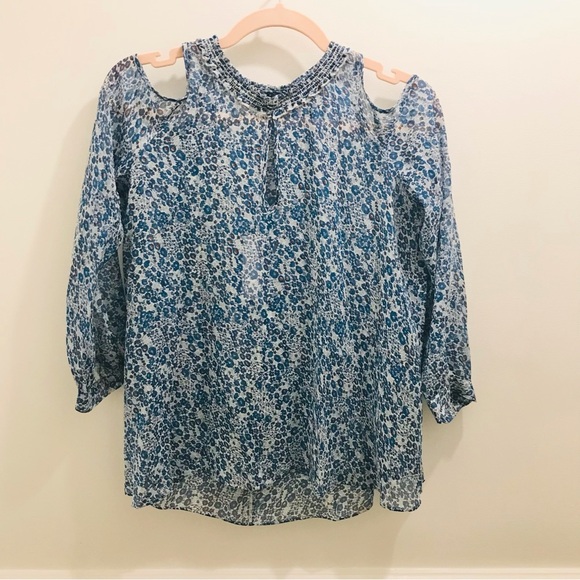 NWT Derek Lam Silk Cold Shoulder Blouse 2 blue red white - Picture 2 of 15